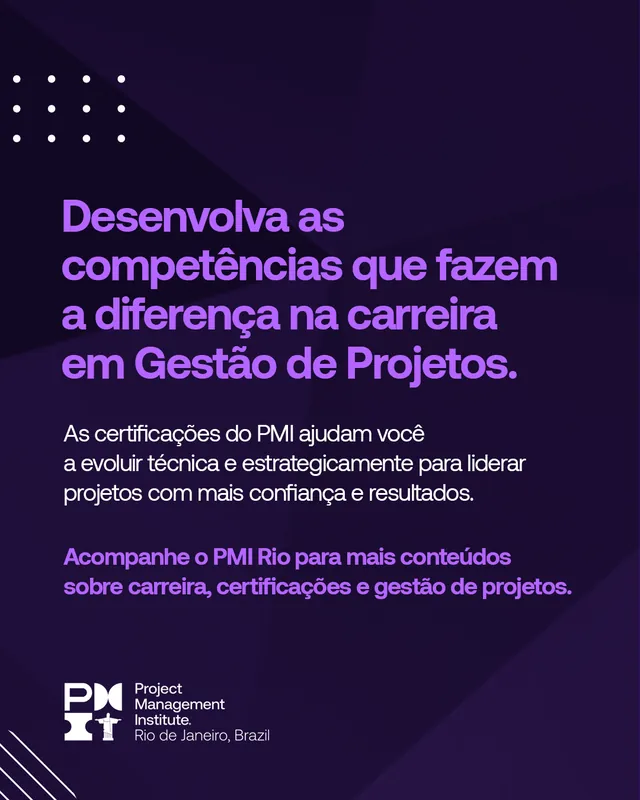 Arte para redes sociais da PMI Rio: Webinar Fundamentos da Gestão de Projetos