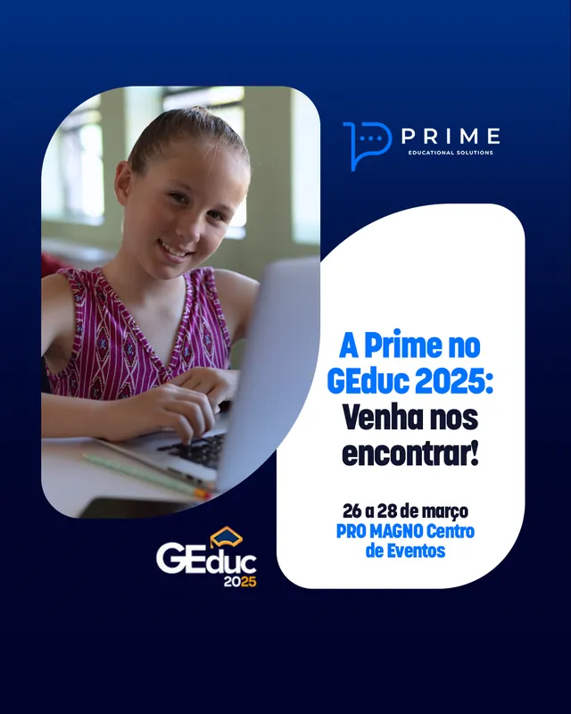 Arte para redes sociais da Prime: A Prime na GEduc 2025
