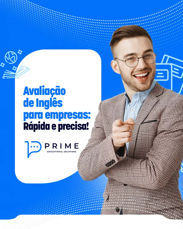 Arte para redes sociais da Prime: Avaliação de inglês para empresas
