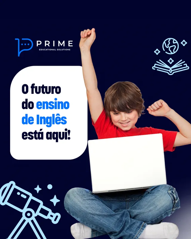 Arte para redes sociais da Prime: O futuro do ensino de inglês