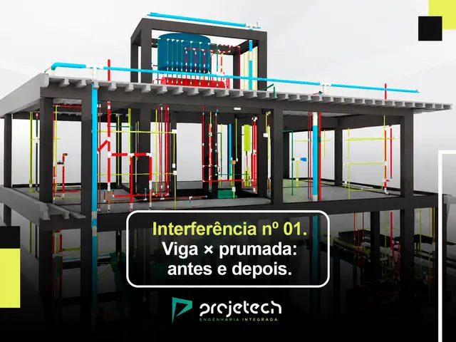 Arte para redes sociais da Projetech Estrutural: LinkedIn: interferência viga x prumada