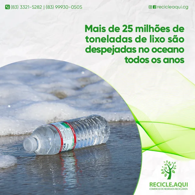 Arte para redes sociais da Recicle Aqui: 25 milhões de toneladas de lixo nos oceanos