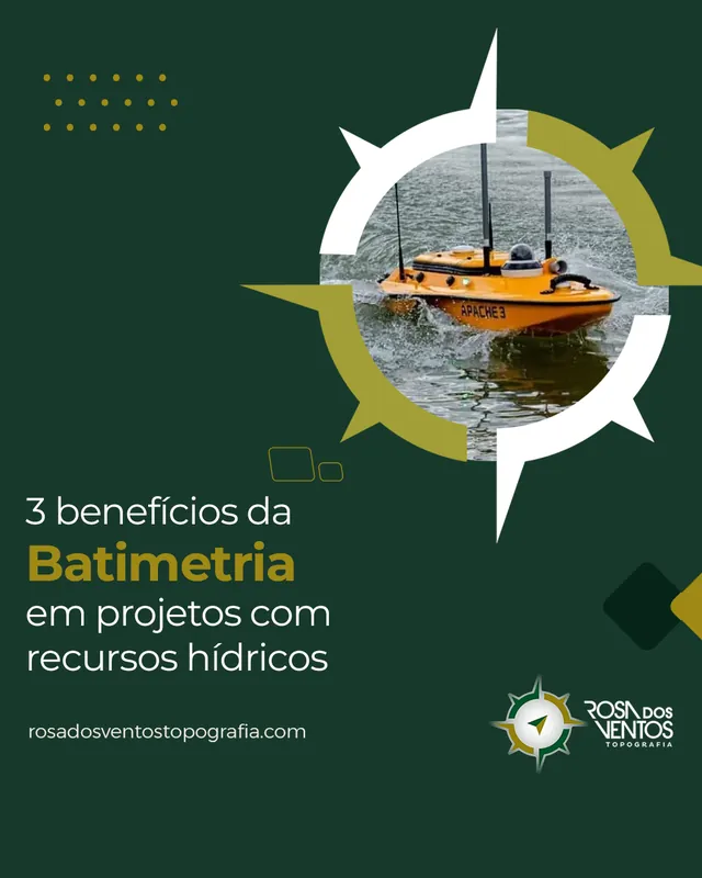 Arte para redes sociais da Rosa dos Ventos Topografia: 3 benefícios da batimetria