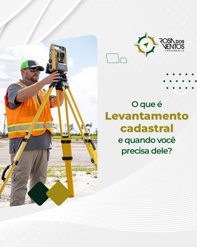 Arte para redes sociais da Rosa dos Ventos Topografia: O que é levantamento cadastral?