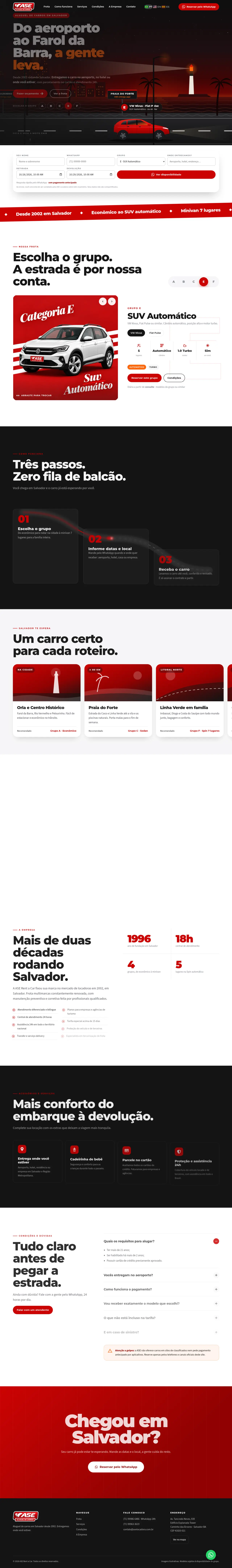 Site da ASE Locadora no computador, página inicial completa