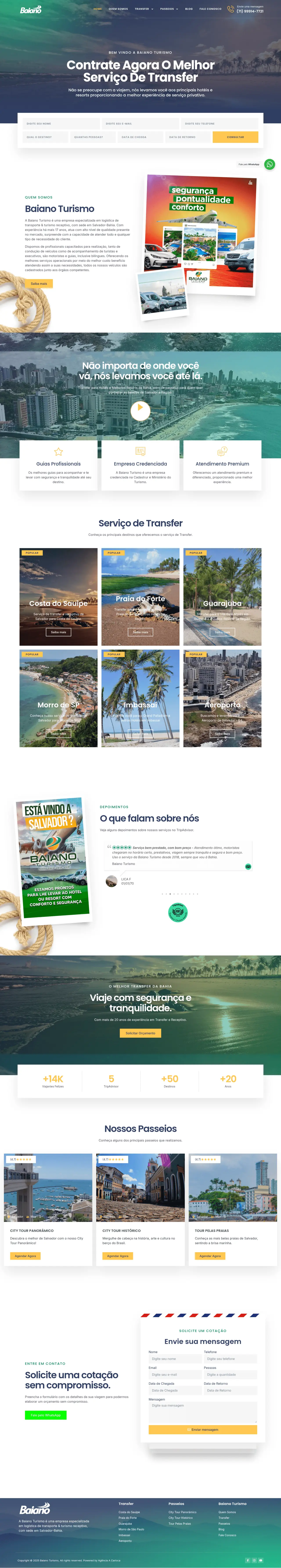 Site da Baiano Turismo no computador, página inicial completa