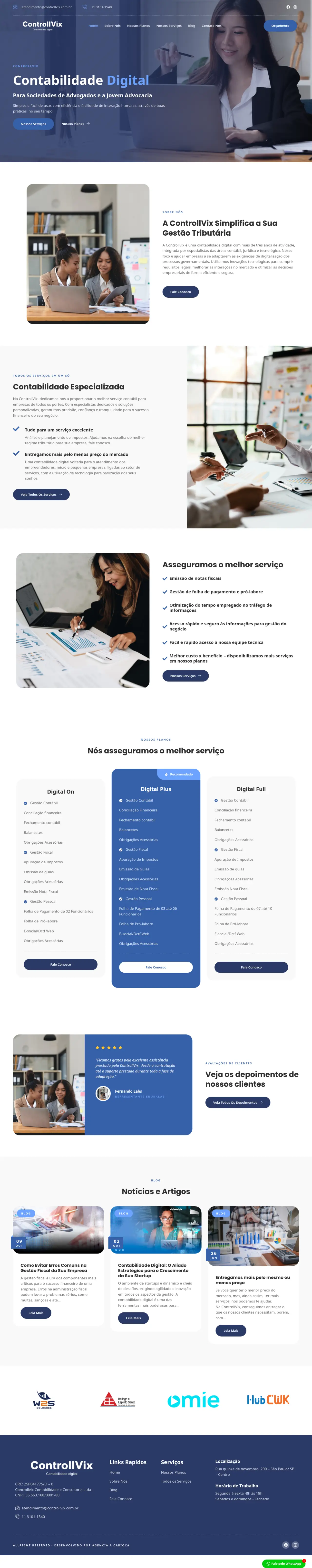 Site da ControllVix no computador, página inicial completa