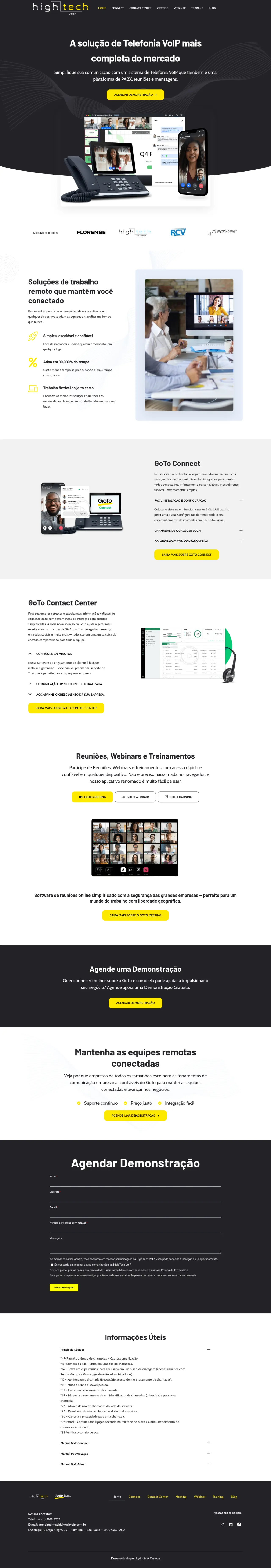 Site da High Tech VoIP no computador, página inicial completa