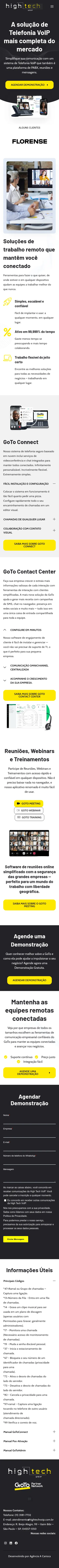 Site da High Tech VoIP no celular, página inicial completa