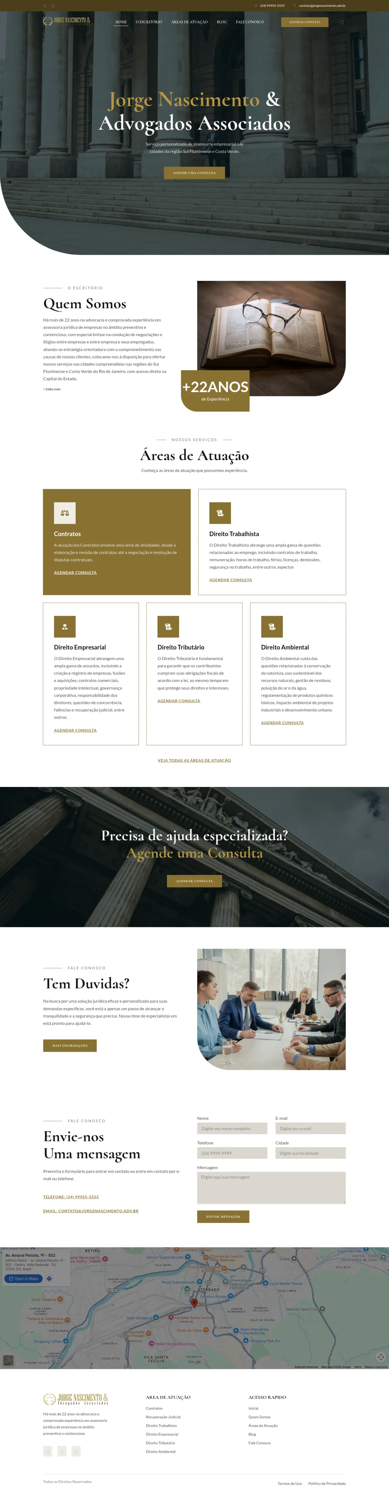 Site da Jorge Nascimento Advogados no computador, página inicial completa