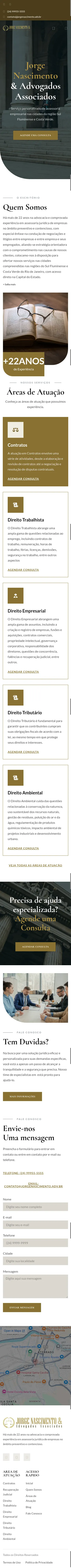 Site da Jorge Nascimento Advogados no celular, página inicial completa