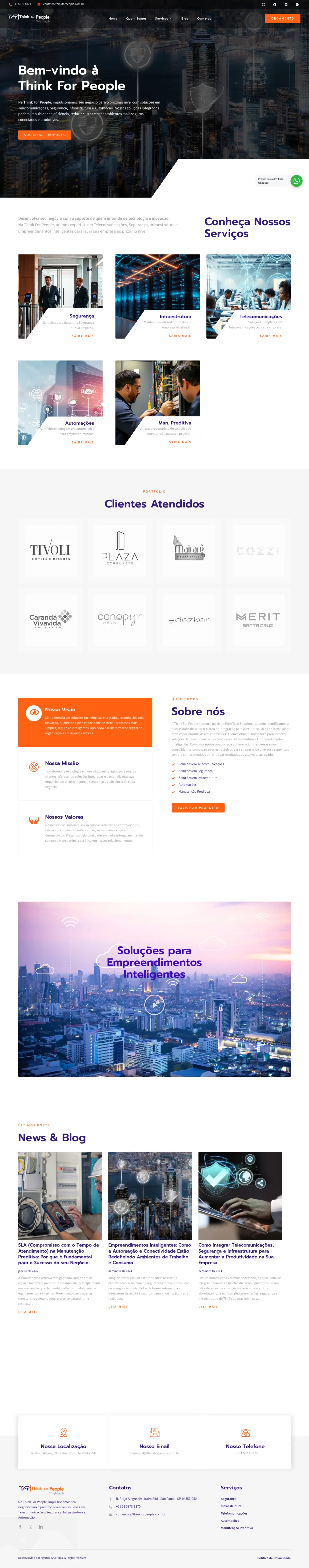 Site da Think For People no computador, página inicial completa
