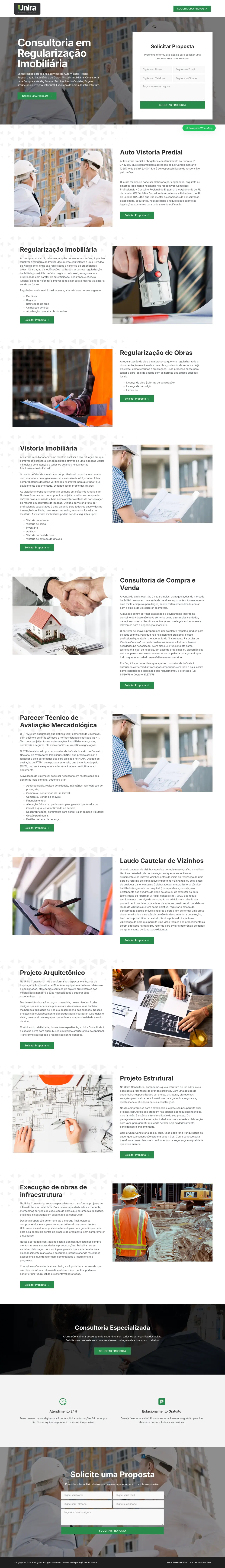Site da Unira Consultoria no computador, página inicial completa